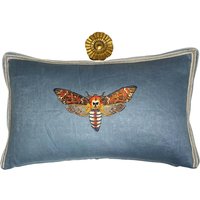 Besticktes Motten Leinenkissen Schieferblaues Dekoratives Lendenkissen von ecarlateboutique