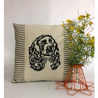 Hand Block Print Cocker Spaniel Kissenbezug Ticking Streifen Akzentkissen von ecarlateboutique