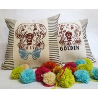 Handblockdruck Golden Retriever Kissen Hundeakzentkissen von ecarlateboutique