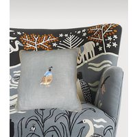 Schieferblaues Leinen Kissen Besticktes Deko Kissen Mit Wachteln von ecarlateboutique