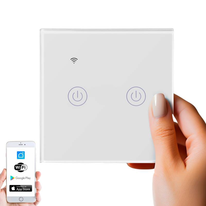 Echos Eco-4151 WLAN Touch-Lichtschalter Glas App Steuerbar 2 Schaltausgänge 2 Fach von echos
