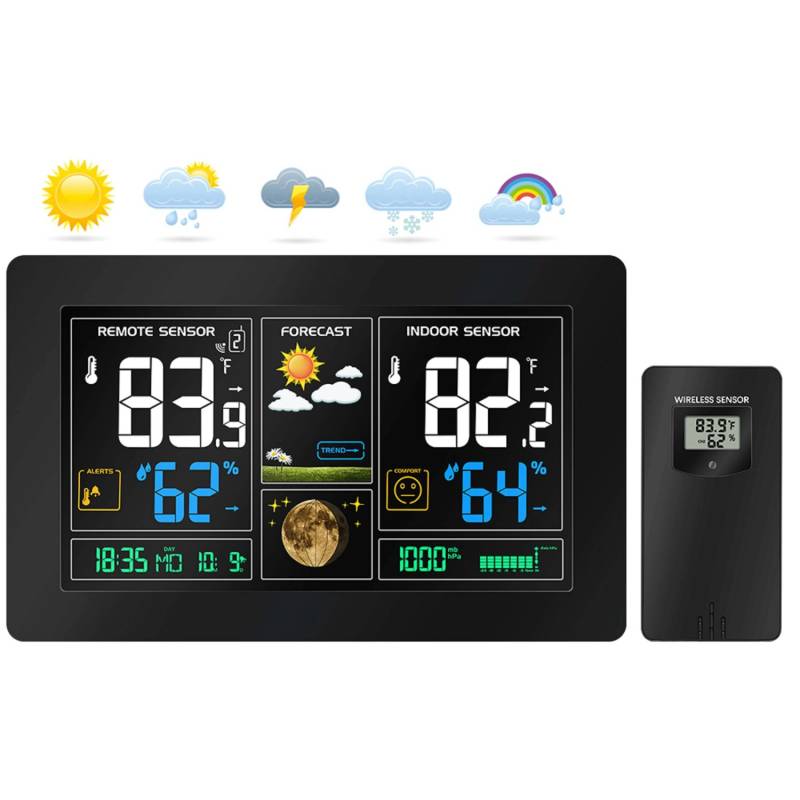 Echos Eco-450 Funkwetterstation mit LCD Farbdisplay Wettervorhersage Außensensor von echos
