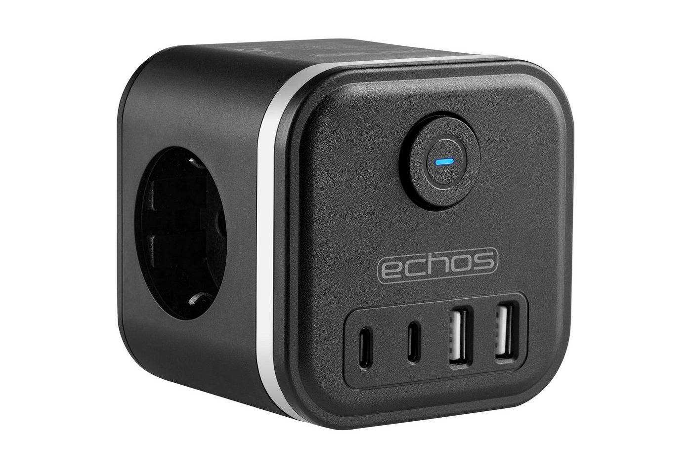 echos Eco-4133 Mehrfachsteckdose 3-fach (Ein- / Ausschalter, USB-Aschlüsse, Überspannungsschutz, Überstromschutz), 7-in-1 Steckdosenwürfel mit 2x USB-A + 2x Typ-C von echos