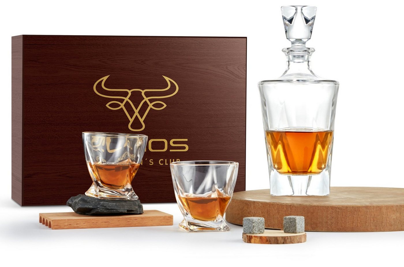 echos Gläser-Set Eco-5020, Glas, Whiskey Geschenkset 13-teilig,8 Granitsteine + Zange,Kalk-Natron-Glas von echos