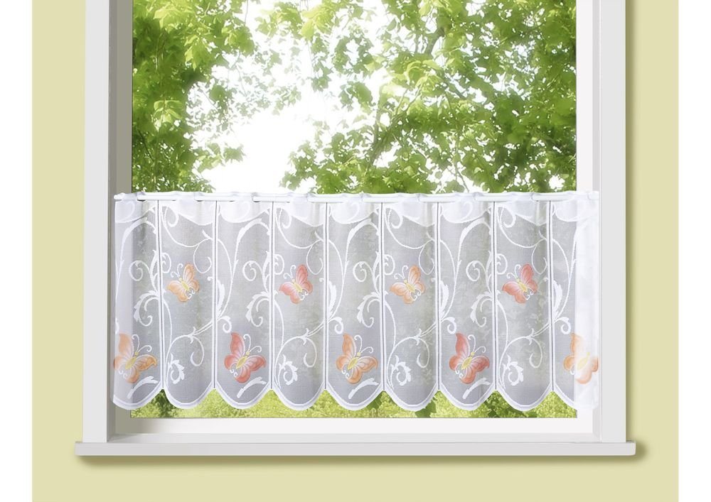 Scheibengardine Kurzgardine mit Schmetterlingen, bunt, eckardt INTERNATIONAL, Stangendurchzug (1 St), halbtransparent von eckardt INTERNATIONAL