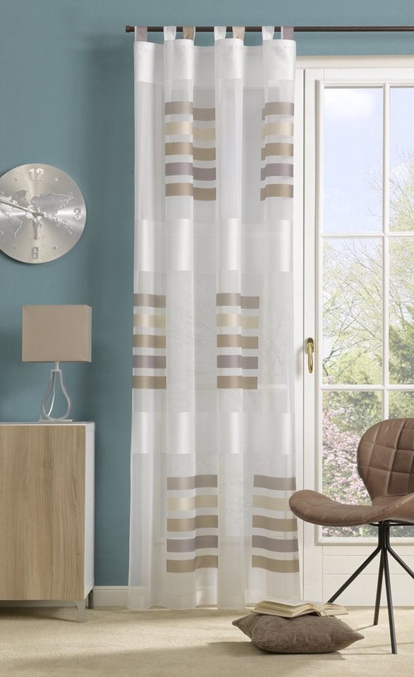 Vorhang Schlaufenschal transparent mit Querbalken, Farbe taupe, eckardt INTERNATIONAL, Schlaufen (1 St), halbtransparent von eckardt INTERNATIONAL