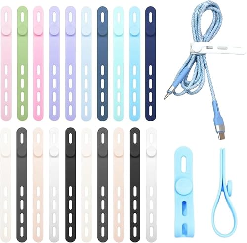 2025 Neu Silikon Kabelbinder Colourful, Wiederverwendbar Kabel Organizer,Cable Organizer, Kabelbinder WiederverschließBar, für Datenkabel, Ladekabel, Netzwerkkabelaufbewahrung (20) von eclato