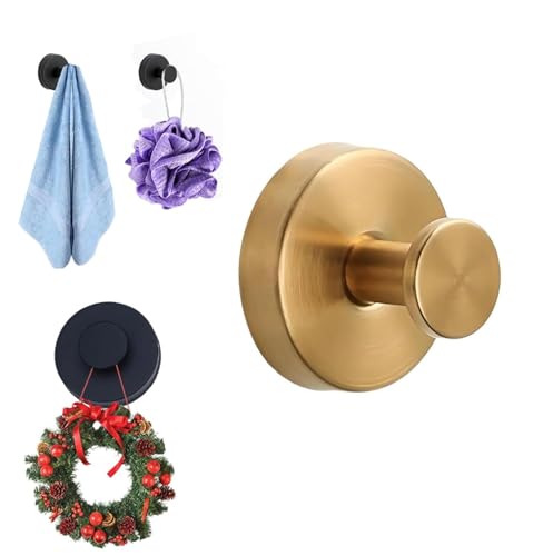 Saugnapf Haken 2026 Neu, Handtuchhalter mit Saugnapf, Wiederverwendbar Saughaken Extra Stark,Edelstahl Wasserdicht Saughalter, Handtuchhaken Bademantelhaken Ohne Bohren,für Bad, Küche (Gold, 1) von eclato