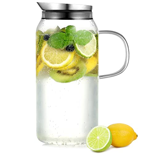 ecooe Glaskaraffe 1.5 Liter Wasserkaraffe Karaffe Glas mit Edelstahl Deckel, Glaskrug aus Borosilikatglas Wasserkrug Glaskanne für Heißes/Kaltes Wasser, DIY Getränke, Saft, Milch,Tee, Kaffee von ecooe