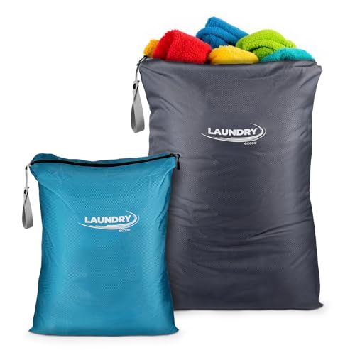 Ecooe XXL Wäschesack, Wäschesack Reise Mit Reißverschluss, Großer Wäschesäcke für Reisen und Camping, 2er-Pack wäschebeutel schmutzwäsche, Zwei Größen Wäschesack (60cm x 90cm und 50cm x 65cm) von ecooe
