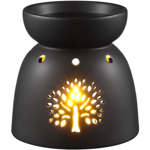 ecooe Aromalampe Teelichthalter Duftlampe aus Keramik weiß mit der Candle Löffel Aroma Diffuser, Schwarz von ecooe