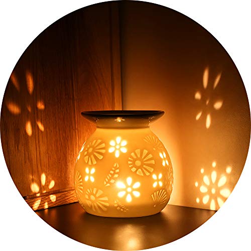 ecooe Aromalampe Teelichthalter Duftlampe aus Keramik weiß mit der Candle Löffel Aroma Diffuser von ecooe