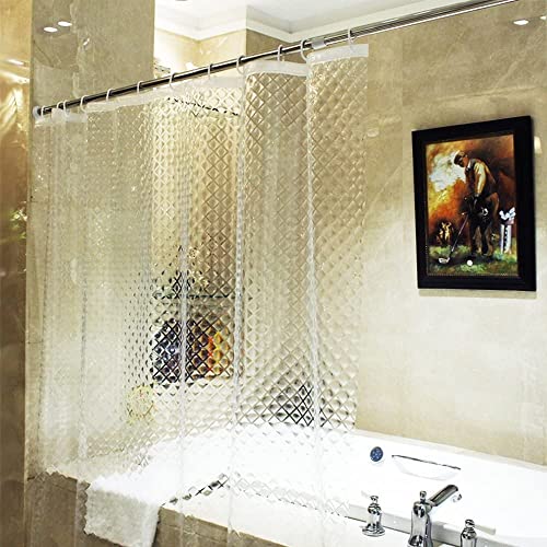 ecooe Duschvorhänge 3D Rhombus Duschvorhang Transparent 100% Eva-Material Wasserdicht Anti Schimmel, 240 x 200cm mit 16 Ringe Badvorhang für Badezimmer, Dicke 0,15 mm von ecooe