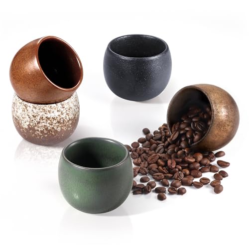 ecooe Espressotassen Set Dickwandig aus 5er set 90ml, Handgefertigt Kaffeetassen set, Teetassen Set Geschenke für Frauen Männer Beste freundin Partner, Weihnachtsgeschenke von ecooe