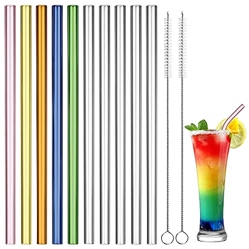 ecooe Glas Strohhalme Wiederverwendbare Trinkhalme BPA-free 10 Trinkröhrchen Bunt Durchsichtig 0.8*21.5cm +2 Reinigungsbürsten Umweltfreundlich Spülmaschinenfest Für Smoothie,Milchshake,Cocktail,Saft von ecooe