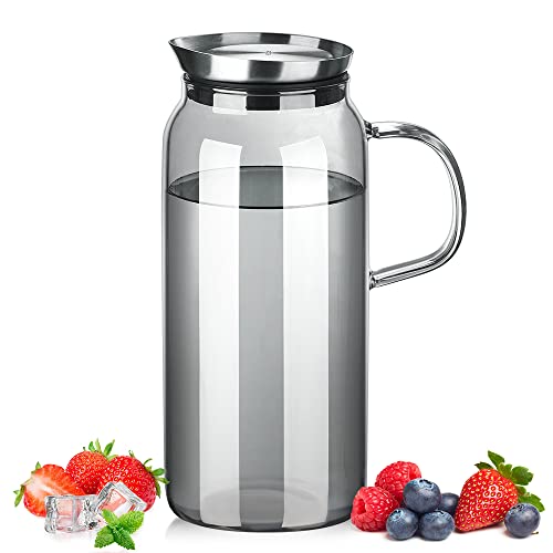 ecooe Glaskaraffe 1.5 Liter Wasserkaraffe Karaffe Glas mit Edelstahl Deckel, Schwarz Glaskrug aus Borosilikatglas Wasserkrug Glaskanne für Heißes/Kaltes Wasser, DIY Getränke, Saft, Milch,Tee, Kaffee von ecooe
