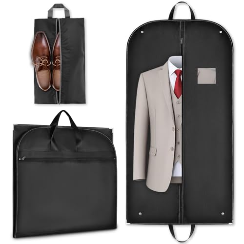 ecooe Kleidersack, Schwarz Kleiderhülle Kleiderschutz Aufbewahrungstaschen, Anzugtasche mit 1 Schuhbeutel (110 × 60 cm) von ecooe