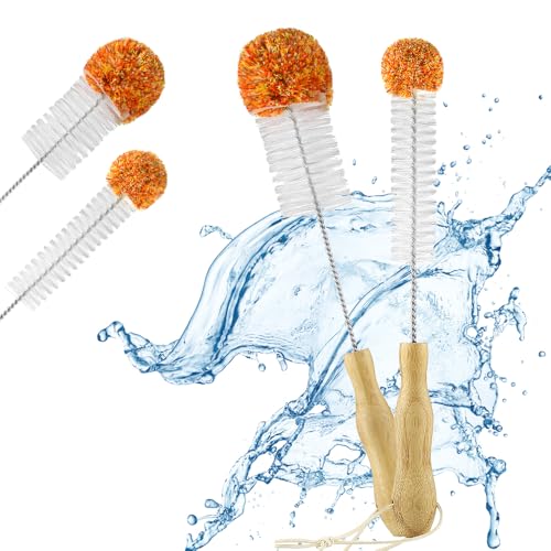 ecooe Kratzfreie Flaschenbürste Lang Set (35cm+33cm) Flaschenreiniger mit weicher Plüschbommel/Verlängert/Reinigungsbürste für SodaStream Flaschen Vasen Karaffen etc von ecooe
