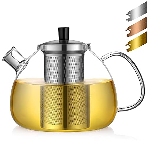 ecooe Teekanne aus Glas mit Teesieb 1500 ml, hitzebeständige Teekanne aus klarem Glas mit herausnehmbarem Edelstahl-Teesieb, für schwarzen Tee, Grüntee, duftenden Früchtetee von ecooe