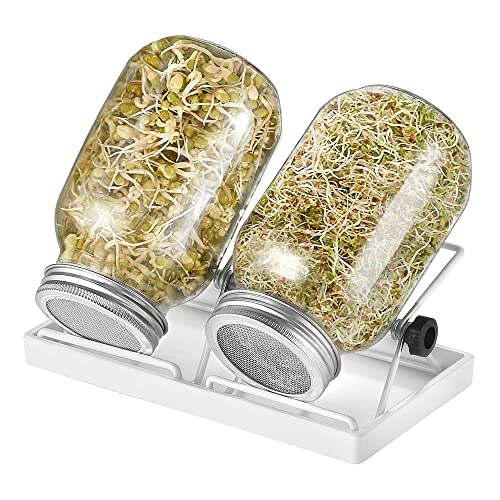 ecooe Sprossen Keimglas 2er Set keimgläser für Sprossenglas Sprouting jar mit 1 Wasserschale 2 Filtergitterabdeckungen aus Edelstahl 304 und 2 Ständer von ecooe