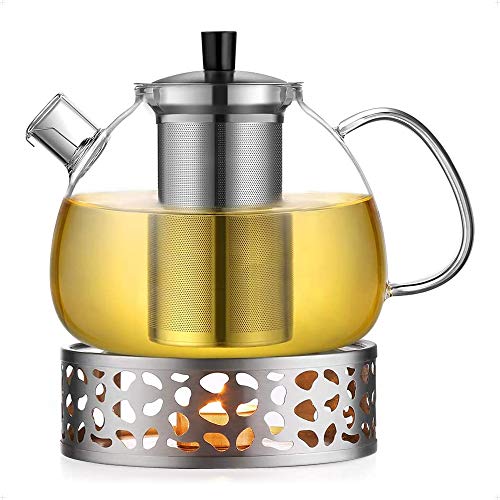 Ecooe 1.5L Teekanne mit Stövchen, Teekanne Glas und Teewärmer Edelstahl von ecooe