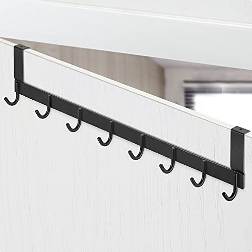 ecooe Türgarderobe Edelstahl Schwarz Hakenleiste Abnehmbar Türhaken mit 8 Haken Edelstahl Türhänger für die Tür Ohne Bohren Kleiderhaken Türhängeleiste für Türfalzstärken bis 2cm von ecooe