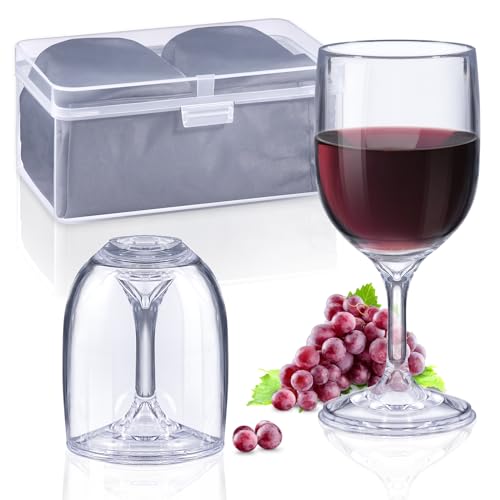 ecooe Weingläser Kunststoff to go, 200ml Camping Weinglaser 2er Set, Moderne Rotweingläser Weißwein und Sektgläser mit Wasserdichter Tasche und Praktischer Box für Reisen Camping Outdoor Picknick von ecooe