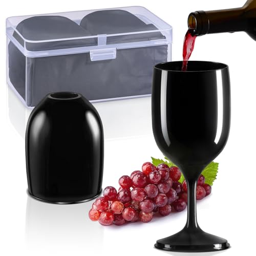 ecooe Weingläser Kunststoff to go, 200ml Schwarz Camping Weinglaser 2er Set, Moderne Rotweingläser Weißwein und Sektgläser mit Wasserdichter Tasche und Praktischer Box für Reisen Camping Picknick von ecooe