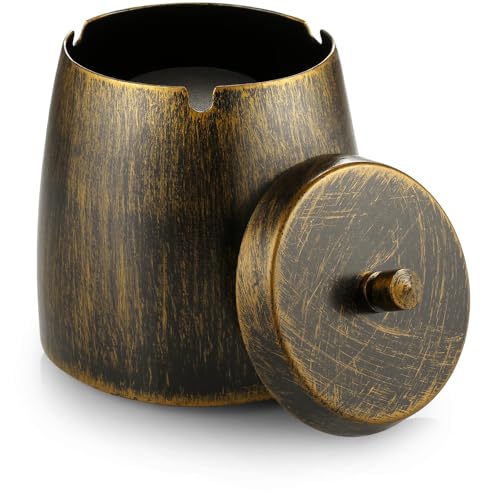 ecooe Premium Windaschenbecher mit Deckel Edelstahl/Aschenbecher Groß Wind- und Regensicher für Draußen & Innen/Tischaschenbecher mit Rutschfestem Basis Farbe Bronze von ecooe