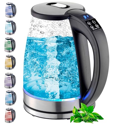 Ecosa® Wasserkocher mit temperatureinstellung Glas Edelstahl - 1,8 Liter 2.200 Watt - BPA Frei mit Temperaturwahl 40°C-100°C - Teekocher Warmhaltefunktion LED Beleuchtung im Farbwechsel von ecosa