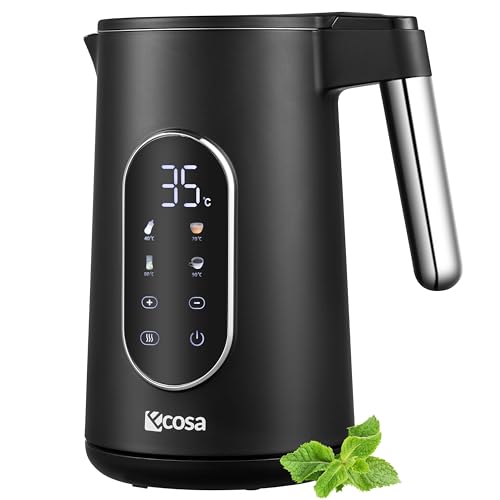 Wasserkocher Edelstahl mit Temperatureinstellung (40°C-100°C) 1,7 Liter Teekocher Warmhaltefunktion LED Display mit Temperaturwahl 2200 Watt 100% BPA FREI Wasser Kocher Water Kettle von ecosa