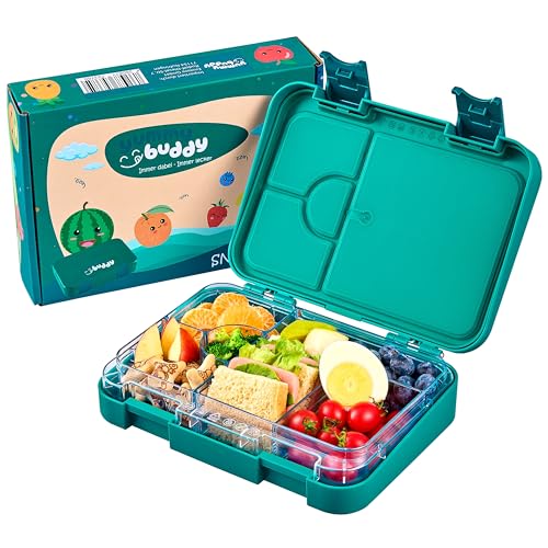 ecosa YummyBuddy Snackbox Brotdose Kinder mit Fächern Brotbüchse Pausenbox Mahlzeitbehälter Speisebox Mittagessenbehälter Vesperdose Essensbehälter Brotzeitbox Lunchbox (Pauli Petrol) von ecosa