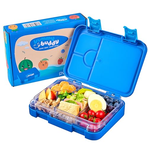 ecosa yummybuddy Snackbox Brotdose Kinder mit Fächern Brotbüchse Pausenbox Mahlzeitbehälter Speisebox Mittagessenbehälter Vesperdose Essensbehälter Brotzeitbox Lunchbox (Balu Blau) von ecosa