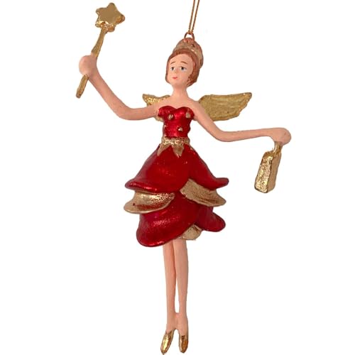 Engel Weihnachten Baumschmuck Figur Deko Hänger Christbaumschmuck Ornament 15 cm (rot mit Tasche und Stern) von ecosoul