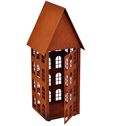 Gartendeko Haus hoch Laterne Gartenlicht zum Stellen Metall Rost Deko (27x27x80 cm) von ecosoul