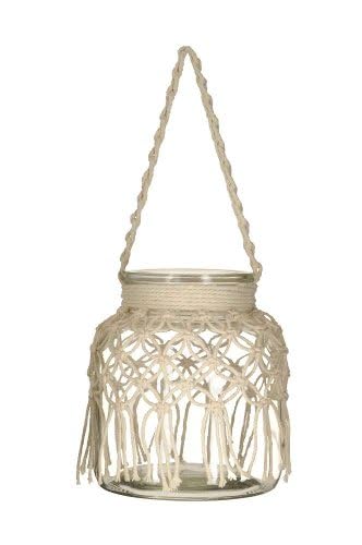 Glaswindlicht Hängeglas mit Makramee Boho Garten Laterne transparentes Glas Windlicht Höhe 16cm Durchmesser 13,5cm von ecosoul