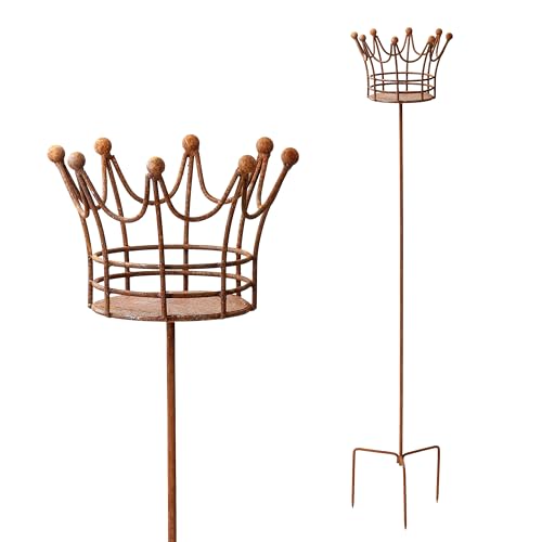 Kerzenhalter Blumenhalter Krone in DREI Größen Rost Deko Leuchtfeuer Krone Gartendeko Stab Edelrost (groß - 136cm hoch) von ecosoul