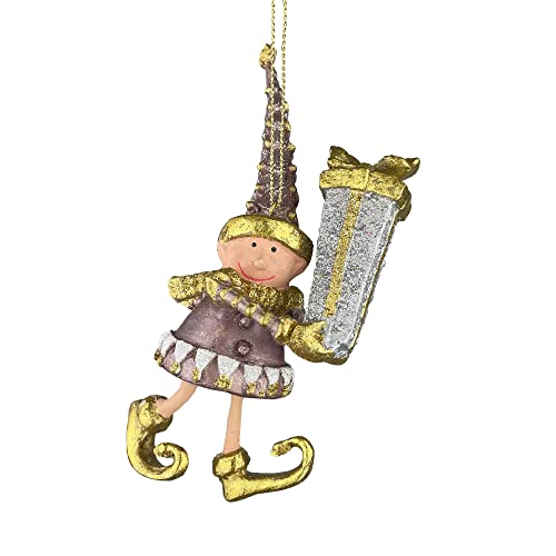 Kleiner Weihnachtsmann Elf Gabenträger Weihnachten Deko Hänger Christbaumschmuck 12 cm (Taupe Gold mit Geschenken) von ecosoul