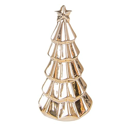 Tannenbaum Gold Höhe: 11cm Durchmesser: 6cm Weihnachten Deko Baum mit Stern Weihnachtsbaum Porzellan 1 Stück von ecosoul