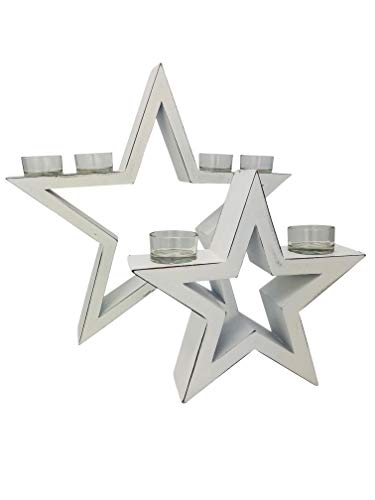 Vintage Kerzenhalter Stern 2-teilig weiß inkl. 6 Teelichthalter Fensterbank Weihnachten Deko Set von ecosoul