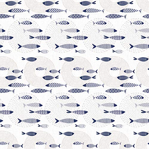 ecosoul Wachstuchtischdecke Wachstuch Gartentischdecke Fische in weiß mit dunkelblauem Muster in 140cm Breite Meterware Länge wählbar (100cm x 140cm) von ecosoul