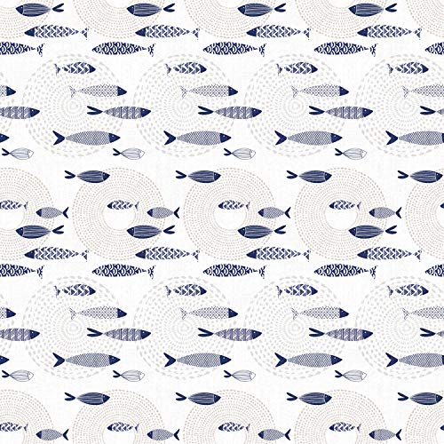 ecosoul Wachstuchtischdecke Wachstuch Gartentischdecke Fische in weiß mit dunkelblauem Muster in 140cm Breite Meterware Länge wählbar (300cm x 140cm) von ecosoul