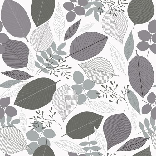 Wachstuchtischdecke Wachstuch in 1,4m Br. glatt Verschiedene Designs PVC Tischdecke Garten Küche Länge wählbar (Grey Leaves, 140cm x 100cm) von ecosoul
