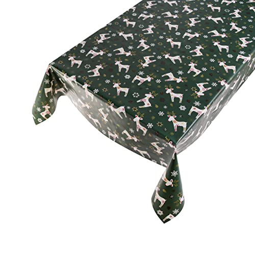 Wachstuchtischdecke Xmas Deer Green grün weiß Rentiere Weihnachten Wachstuch Outdoor Indoor Tischdecke 1,4m Br. Länge wählbar (140cm x 180cm) von ecosoul