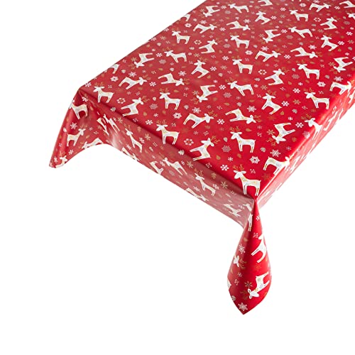 ecosoul Wachstuchtischdecke Xmas Deer Red 1,4m Breite Länge wählbar (140cm x 160cm) von ecosoul