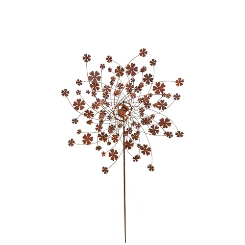 Windrad verrostet Propeller Blumen Blumenpropeller Metall Eisen Rost Deko 210cm hoch 60cm Durchmesser von ecosoul