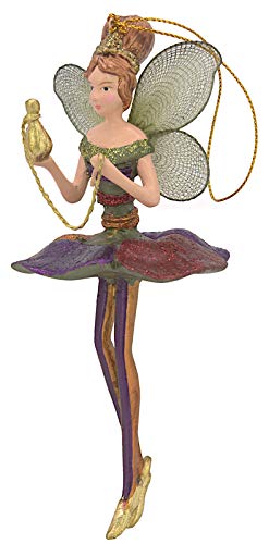 Blumenelfe Elfe Weihnachten Ostern Baumschmuck Figur Deko Hänger Christbaumschmuck 15 cm (mit goldenem Gefäß grün-lila-rot) von ecosoul