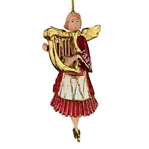 ecosoul Christbaumschmuck Figur Engel rot-weiß-Gold mit Harfe Hänger Weihnachten Baumschmuck 14cm 1 Stück von ecosoul