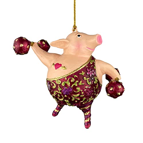 ecosoul Christbaumschmuck Figur Schwein Sportler Fitnessstudio Ball Hanteln handbemalt Weihnachten Baumschmuck Deko Hänger Christbaumschmuck 10 cm 1 Stück (weinrot mit Hanteln) von ecosoul