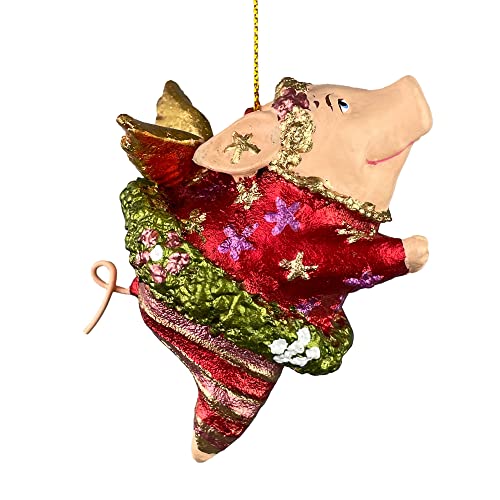 ecosoul Christbaumschmuck Figur Schwein mit Flügeln Hänger weiß-rot-grün Hänger Weihnachten 9,5 cm hoch 1 Stück (grün-rot) von ecosoul